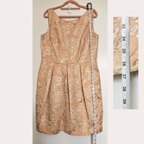 Eliza J Sleeveless V-Back Jacquard Tulip Bubble Dress, 14, Gold Peach Lurex - Picture 4 of 12